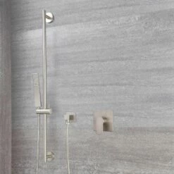 Milano Hunston - Brushed Nickel Shower With Square Hand Shower And Riser Rail (1 Outlet)