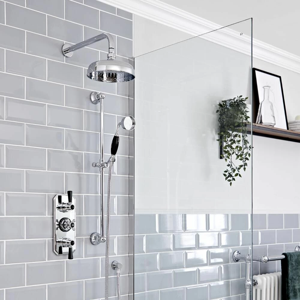 Milano Elizabeth - Traditional Concealed Thermostatic Triple Diverter Shower Valve - Chrome And Black - Image 2