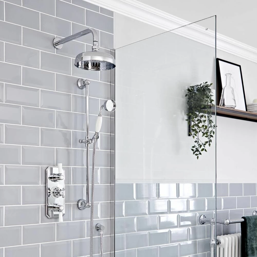 Milano Elizabeth - Traditional Concealed Thermostatic Triple Shower Valve - Chrome And White - Image 2