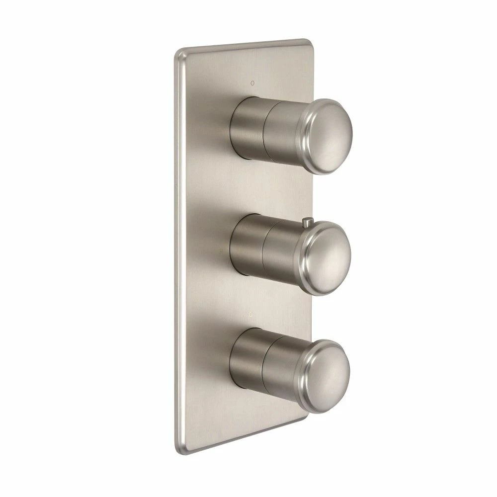 Milano Ashurst - Modern 2 Outlet Triple Thermostatic Shower Valve - Brushed Nickel - Image 2