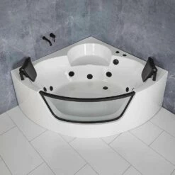 Milano Breeze - Whirlpool Corner Spa Bath - 1400mm X 1400mm - Black