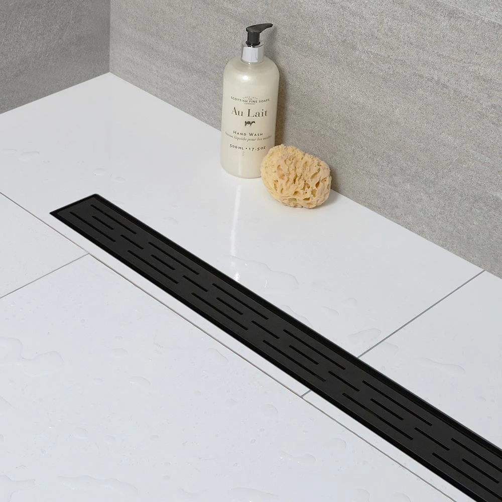 Milano - 600mm Linear Stainless Steel Shower Drain With Grate - Black