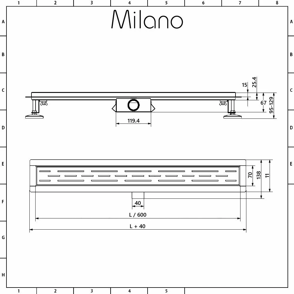 Milano - 600mm Linear Stainless Steel Shower Drain With Grate - Black - Image 7
