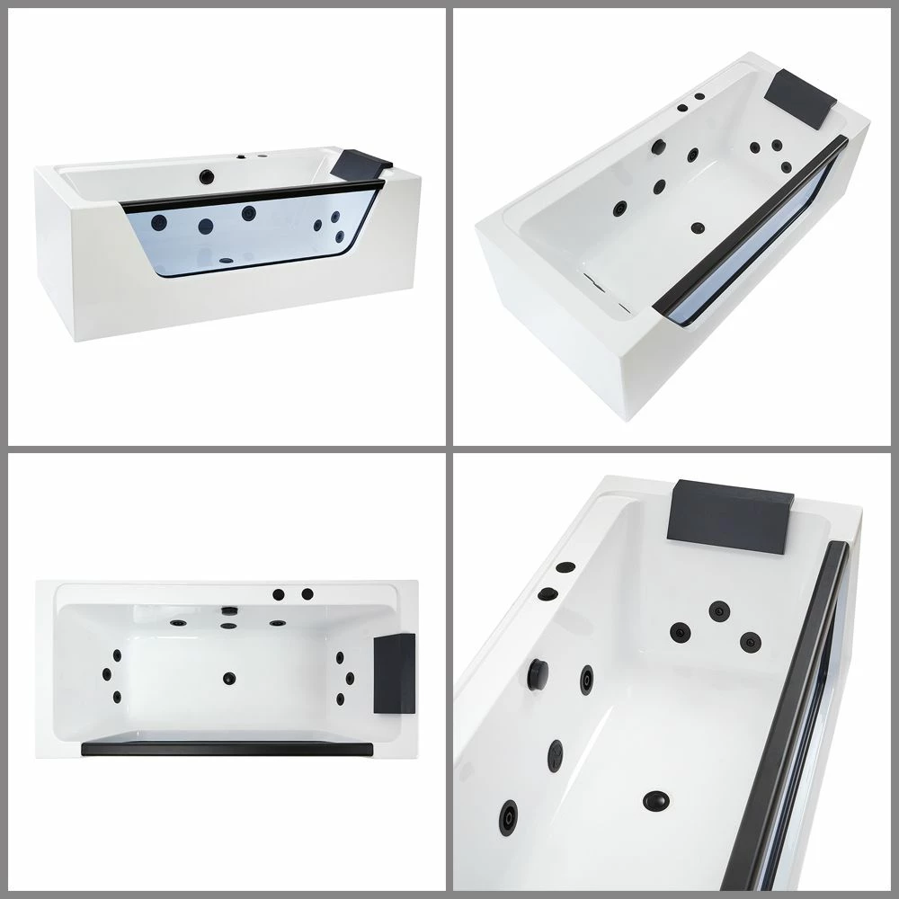 Milano Breeze - Whirlpool Double Ended Spa Bath - 1700mm X 800mm - Black - Image 5