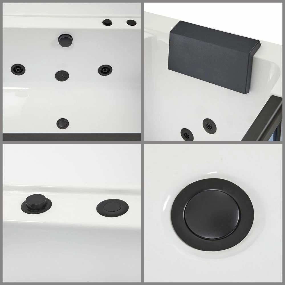 Milano Breeze - Whirlpool Double Ended Spa Bath - 1700mm X 800mm - Black - Image 6