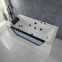 Milano Breeze - Whirlpool Double Ended Spa Bath - 1700mm X 800mm - Black