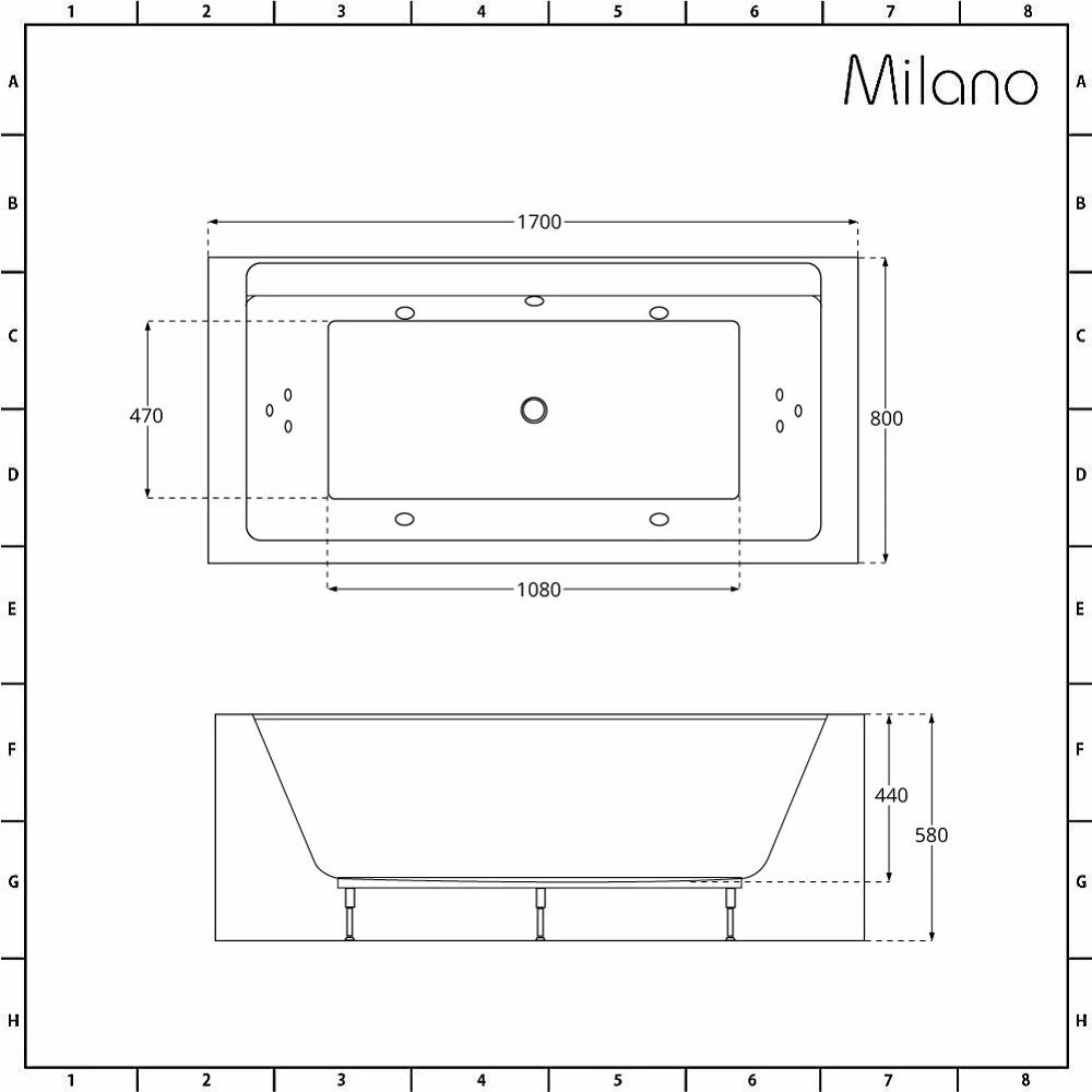Milano Breeze - Whirlpool Double Ended Spa Bath - 1700mm X 800mm - Black - Image 8