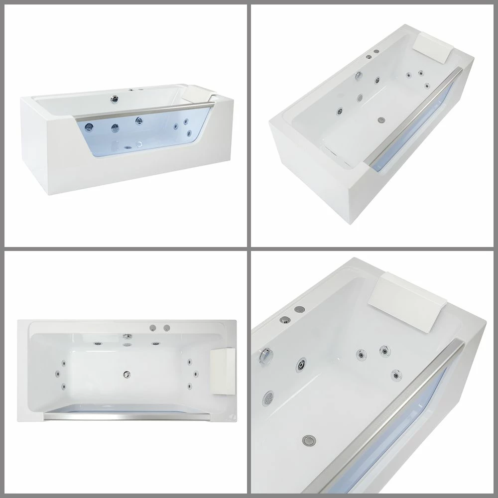 Milano Breeze - Whirlpool Double Ended Spa Bath - 1700mm X 800mm - Chrome - Image 5