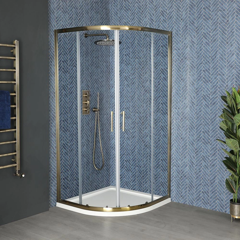 Milano Auro - 900mm Brushed Gold Quadrant Shower Enclosure With Tray