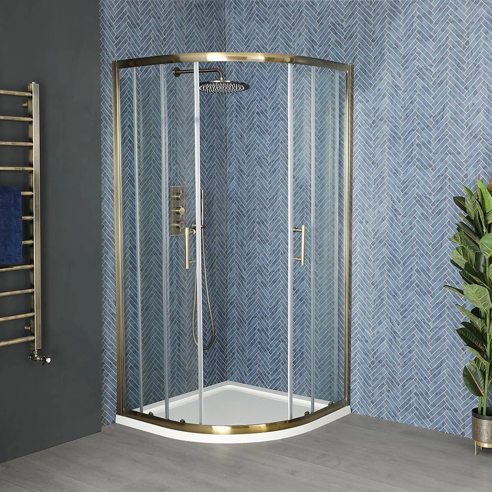 Milano Auro - 900mm Brushed Gold Quadrant Shower Enclosure With Tray - Image 2