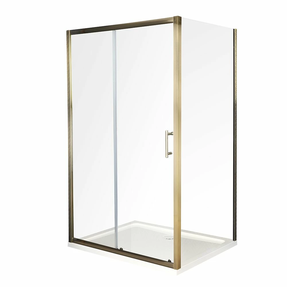Milano Auro - Brushed Gold Sliding Shower Door - Choice Of Sizes And Side Panel - Image 3