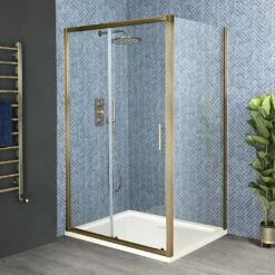 Milano Auro - Brushed Gold Sliding Shower Door - Choice Of Sizes And Side Panel