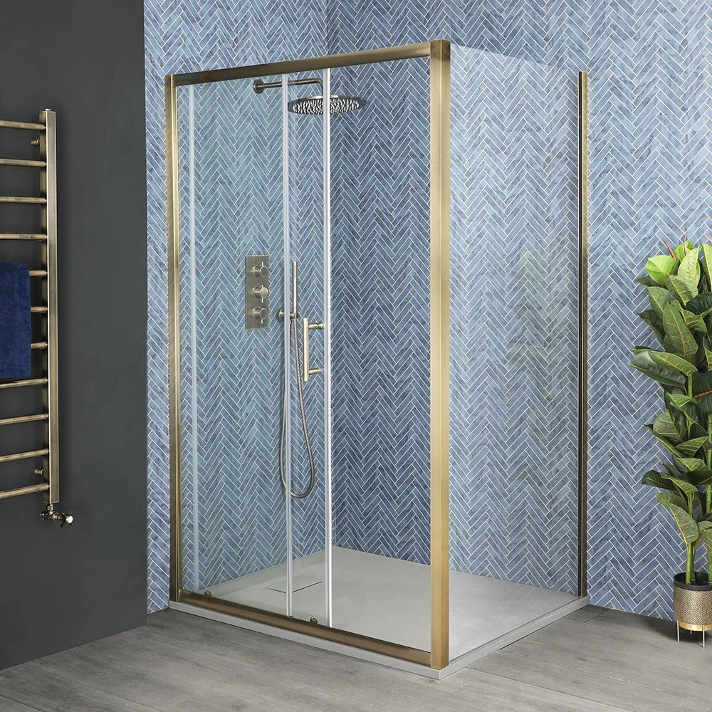 Milano Auro - Brushed Gold Sliding Shower Door - Choice Of Sizes And Side Panel - Image 2
