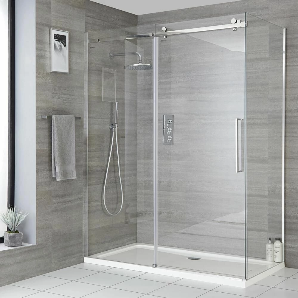 Milano Portland - Frameless Sliding Door Shower Enclosure - Choice Of Sizes And Side Panel