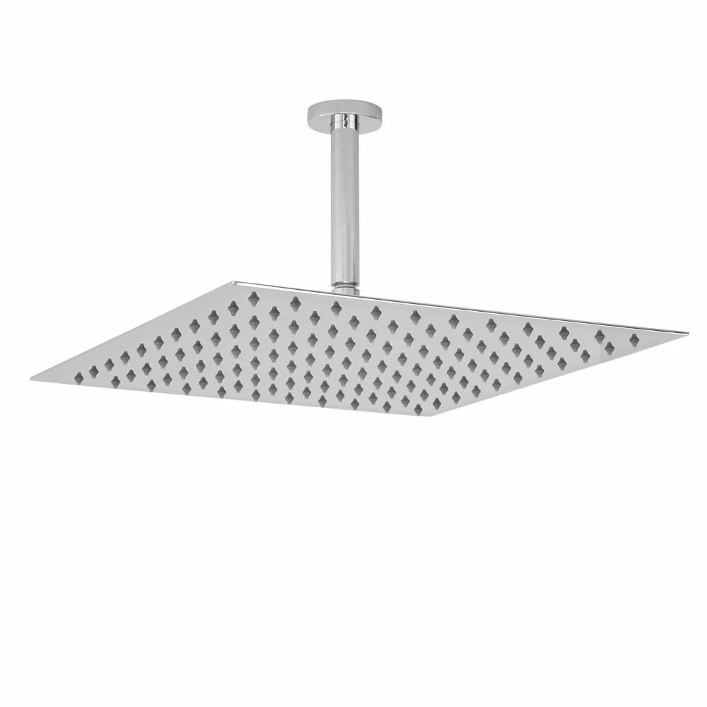 Milano Arvo - Modern Square 400mm Slim Shower Head With Ceiling Mounted Arm - Chrome - Image 2