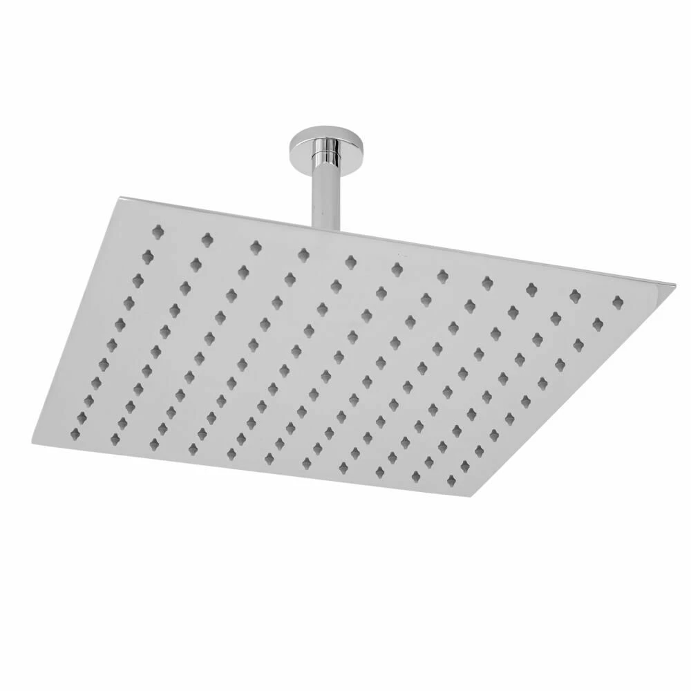 Milano Arvo - Modern Square 400mm Slim Shower Head With Ceiling Mounted Arm - Chrome - Image 3