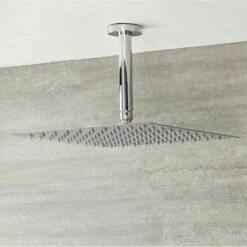 Milano Arvo - Modern Square 400mm Slim Shower Head With Ceiling Mounted Arm - Chrome