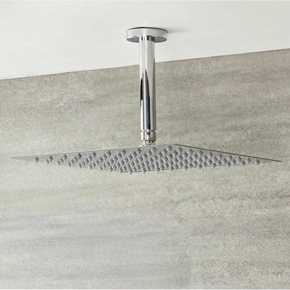 Milano Arvo - Modern Square 400mm Slim Shower Head With Ceiling Mounted Arm - Chrome