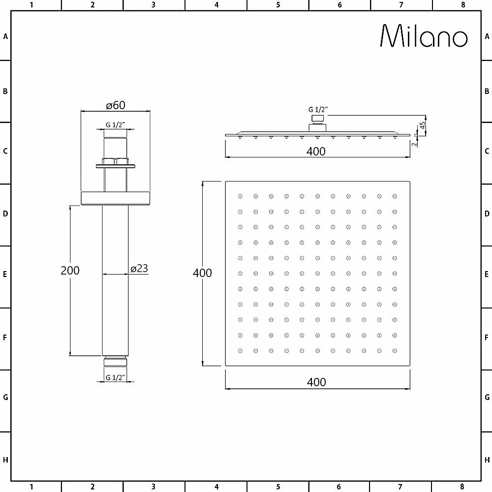 Milano Arvo - Modern Square 400mm Slim Shower Head With Ceiling Mounted Arm - Chrome - Image 4