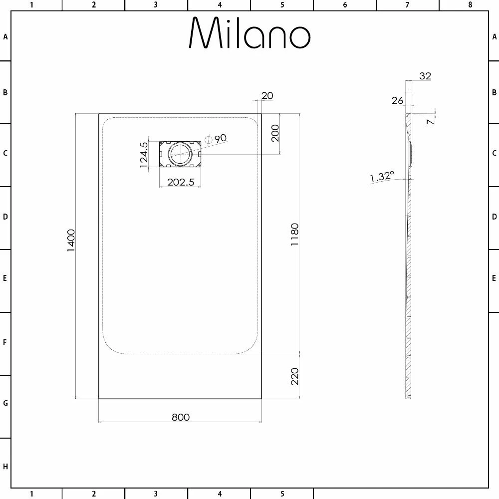 Milano Rasa - Anthracite Slate Effect Rectangular Shower Tray - 1400mm X 800mm - Image 6