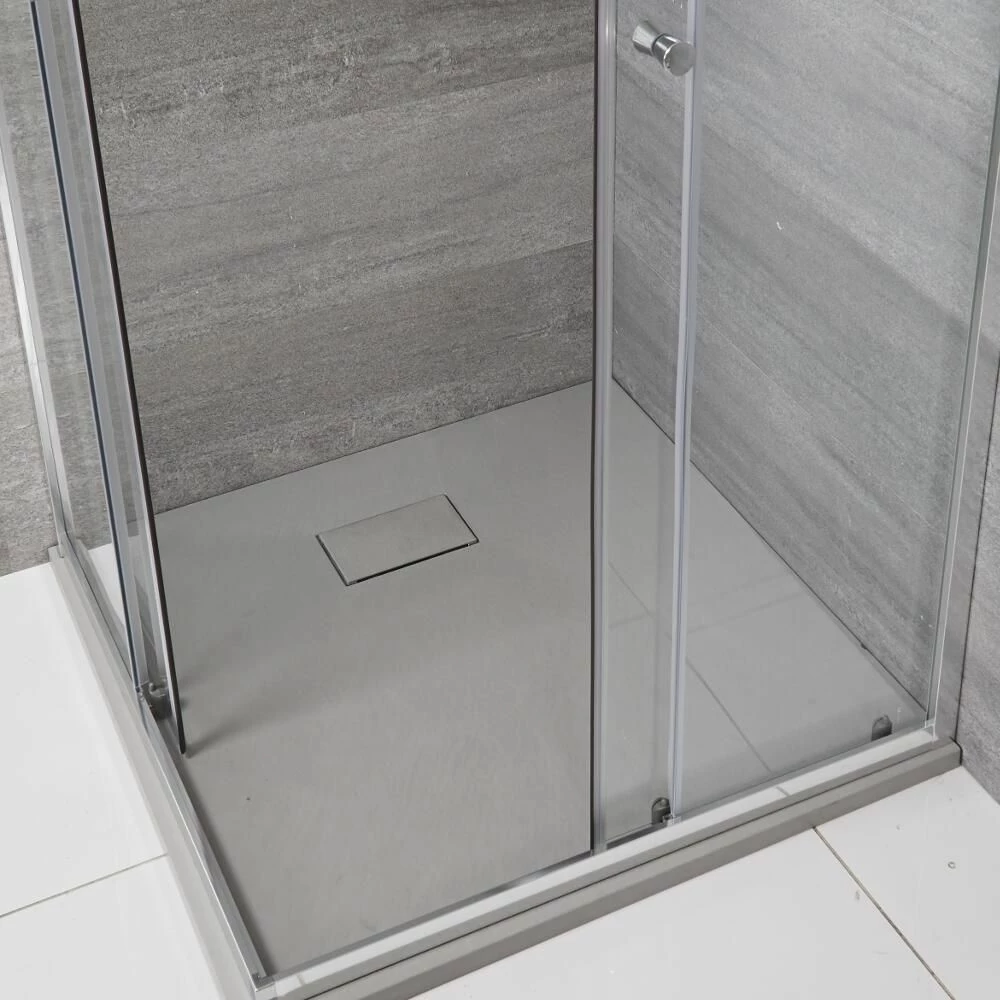 Milano Rasa - Light Grey Slate Effect Square Shower Tray - 800mm