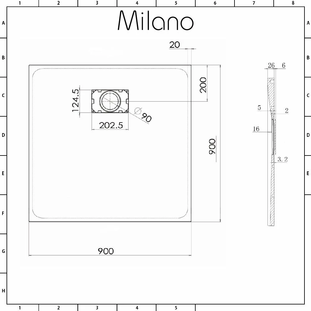 Milano Rasa - Matt White Slate Effect Square Shower Tray - 900mm - Image 6