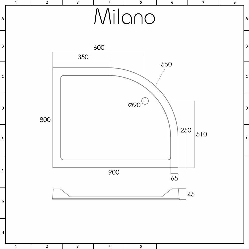 Milano Lithic - Left Handed Low Profile Offset Quadrant Shower Tray - 900mm X 800mm - Image 4