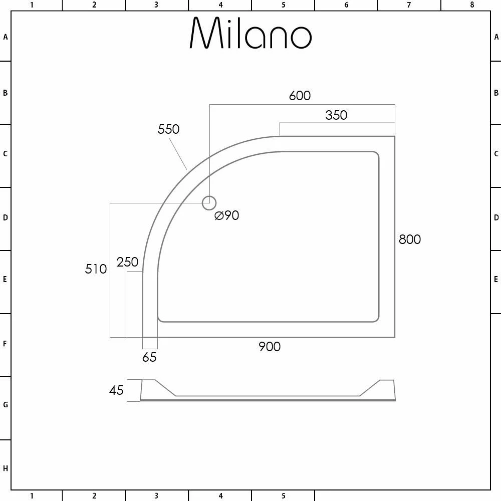Milano Lithic - Right Handed Low Profile Offset Quadrant Shower Tray - 900mm X 800mm - Image 4