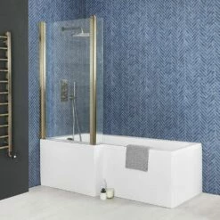 Milano Elswick - Square Shower Bath With Brushed Gold Bath Screen - Choice Of Size, Panels And Left And Right Hand Options