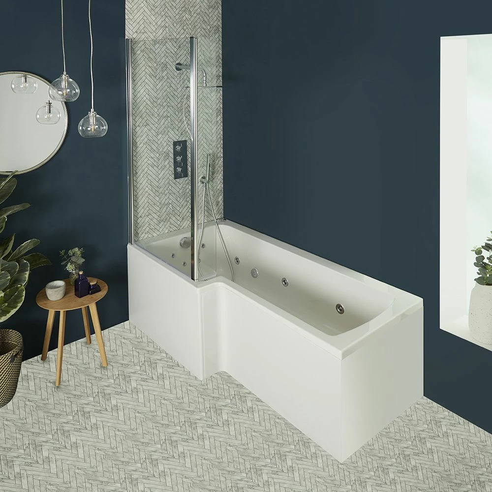 Milano Elswick - Whirlpool Square Spa Shower Bath With Screen - Choice Of Jets, Sizes And Panels