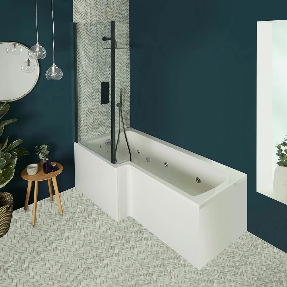 Milano Elswick - Whirlpool Square Spa Shower Bath With Black Screen - Choice Of Jets, Sizes And Panels