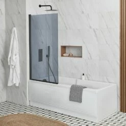 Milano Elswick - 1700mm X 750mm Standard Single Ended Shower Bath With Smoked Glass Bath Screen - Choice Of Panels