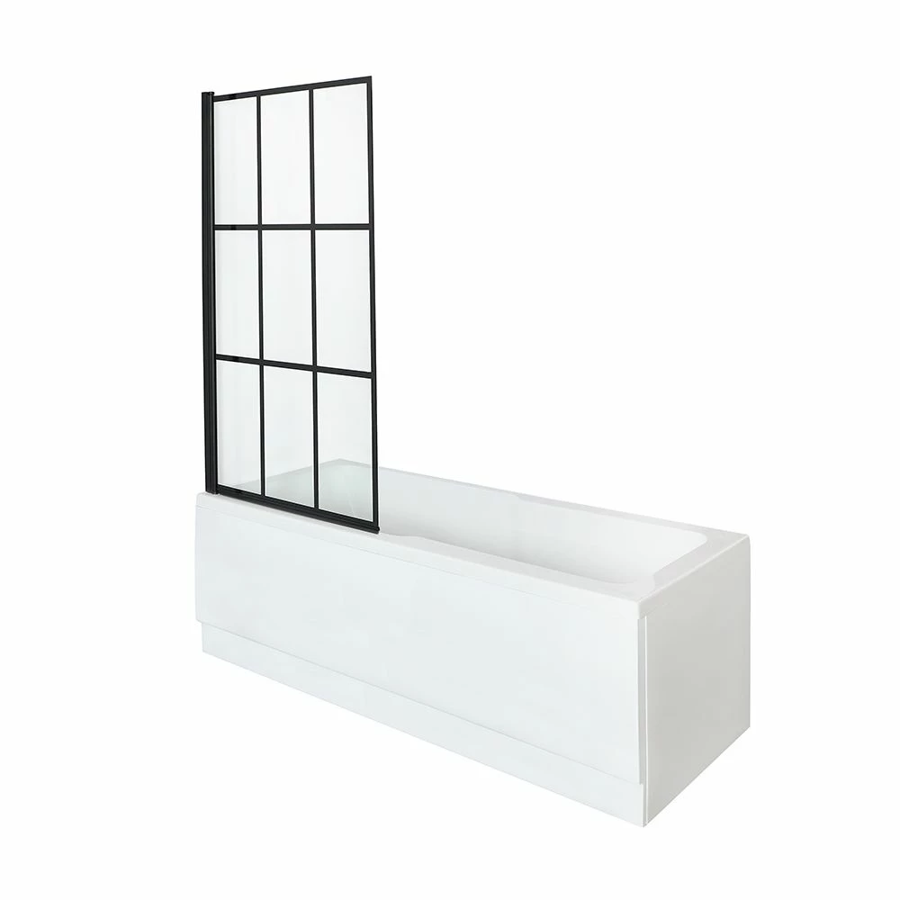Milano Elswick - 1700mm X 750mm Standard Single Ended Shower Bath With Black Grid Bath Screen And Panels - Image 2