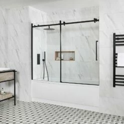 Milano Farington - Standard Single Ended Bath With Black Sliding Bath Screen And Side Panel - Choice Of Sizes