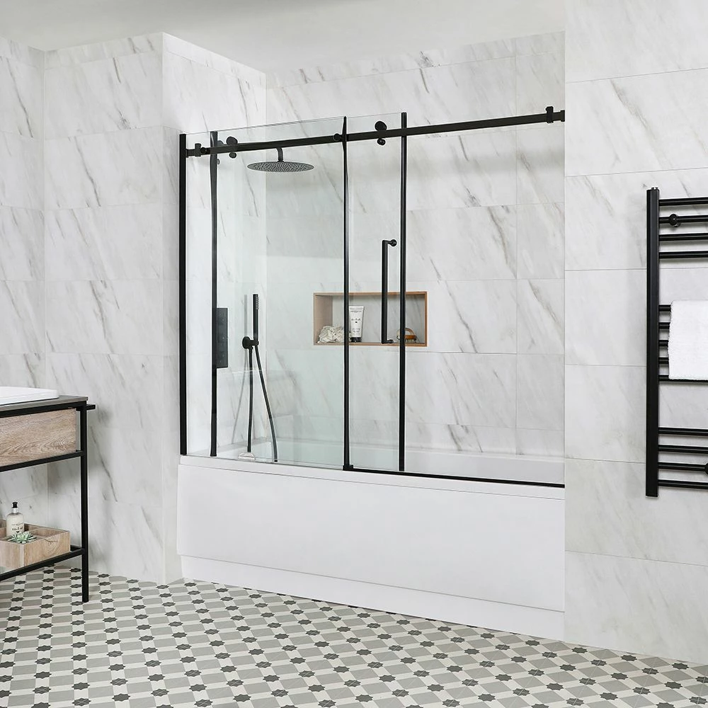 Milano Farington - Standard Single Ended Bath With Black Sliding Bath Screen And Side Panel - Choice Of Sizes - Image 2