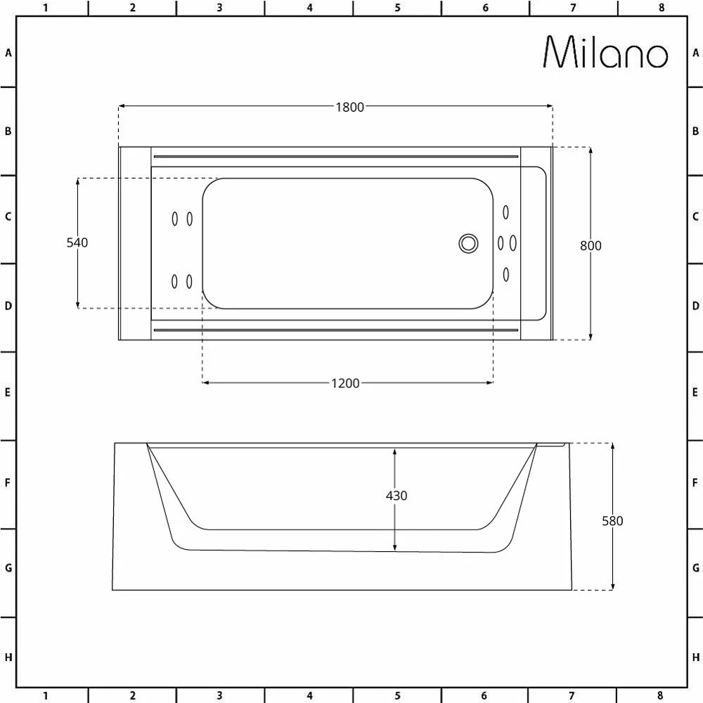Milano Breeze - Whirlpool Single Ended Spa Bath - 1800mm X 800mm - Black - Image 8