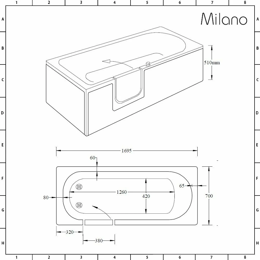 Milano Merso - 1700mm X 700mm Easy Access Walk-In Bath - Left And Right Hand Options - Image 5