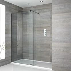 Milano Nero - Walk-In Shower Enclosure With Tray - Choice Of Sizes And Hinged Return Panel Option
