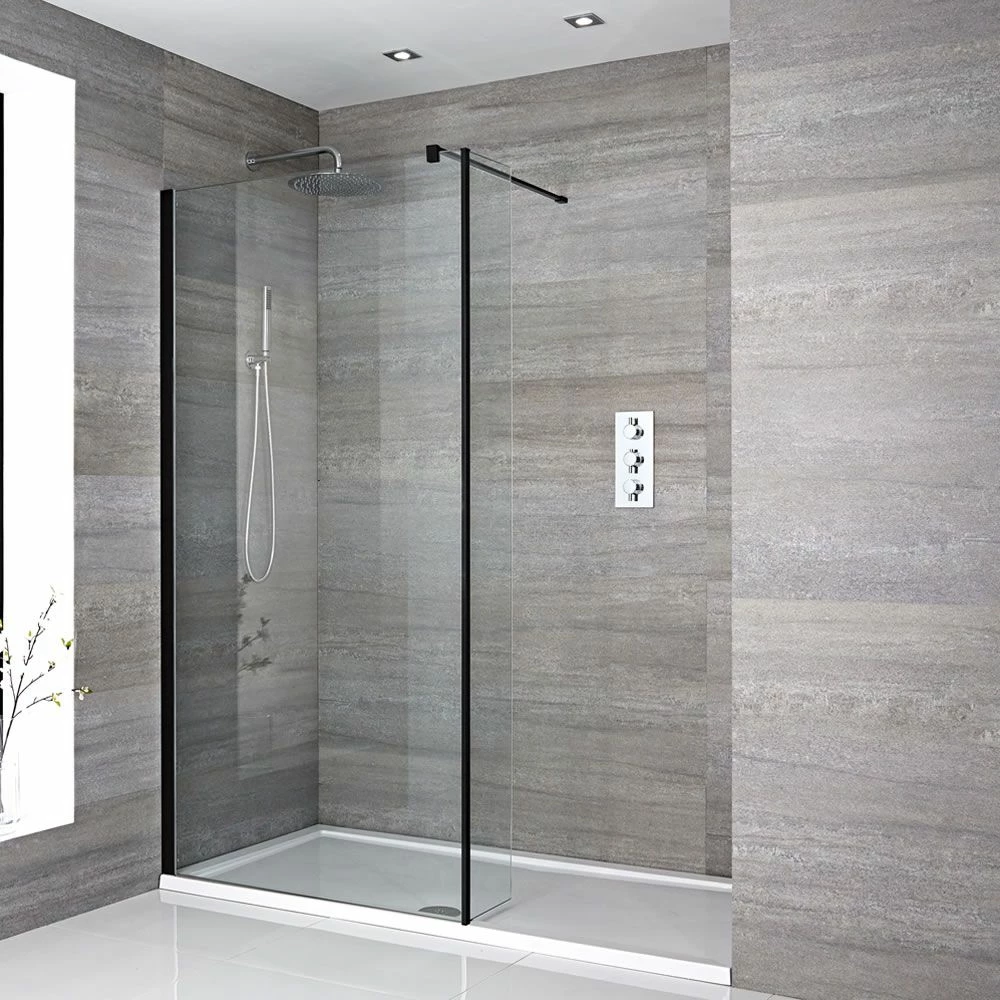 Milano Nero - Walk-In Shower Enclosure With Tray - Choice Of Sizes And Hinged Return Panel Option