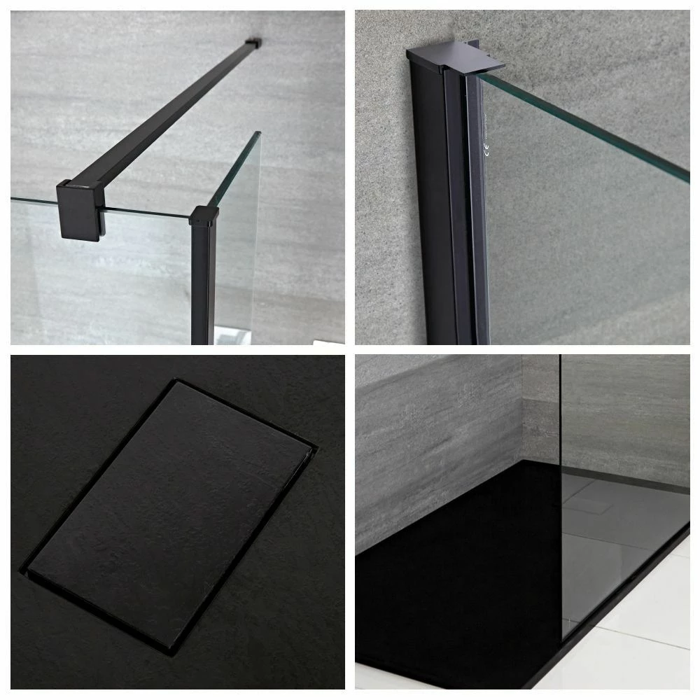Milano Nero - Walk-In Shower Enclosure With Slate Tray - Choice Of Sizes And Hinged Return Panel Option - Image 3