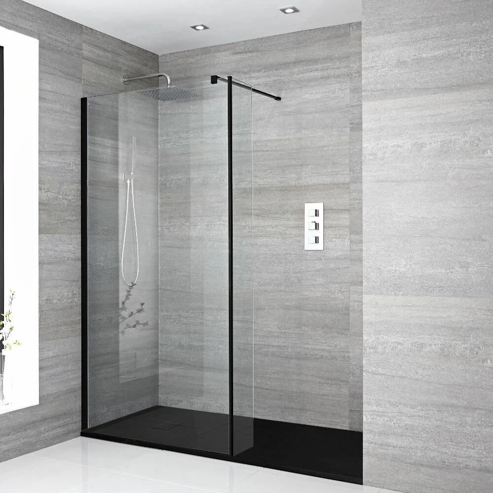 Milano Nero - Walk-In Shower Enclosure With Slate Tray - Choice Of Sizes And Hinged Return Panel Option