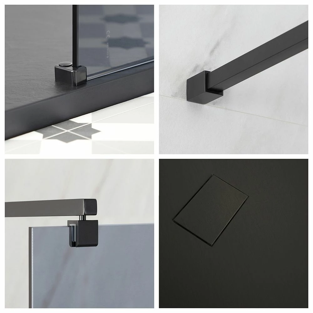 Milano Nero-Luna - Smoked Glass Walk-In Shower Enclosure With Slate Tray - Choice Of Sizes And Hinged Return Panel Option - Image 3