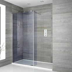 Milano Portland-Luna - Smoked Glass Walk-In Shower Enclosure With Tray - Choice Of Sizes And Hinged Return Panel Option