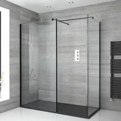 Milano Nero - Corner Walk-In Shower Enclosure With Slate Tray - Choice Of Sizes And Hinged Return Panel Option