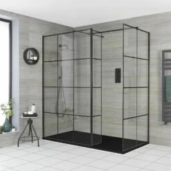 Milano Barq - Corner Walk-In Shower Enclosure With Slate Tray - Choice Of Sizes And Hinged Return Panel Option