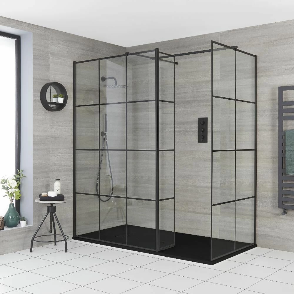 Milano Barq - Corner Walk-In Shower Enclosure With Slate Tray - Choice Of Sizes And Hinged Return Panel Option