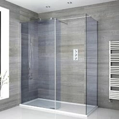Milano Portland-Luna - Smoked Glass Corner Walk-In Shower Enclosure With Tray - Choice Of Sizes And Hinged Return Panel Option