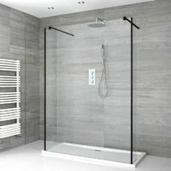 Milano Nero - Open Walk-Through Shower Enclosure With Tray - Choice Of Sizes And Hinged Return Panel Option