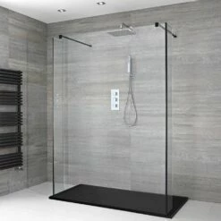 Milano Nero - Open Walk-Through Shower Enclosure With Slate Tray - Choice Of Sizes And Hinged Return Panel Option
