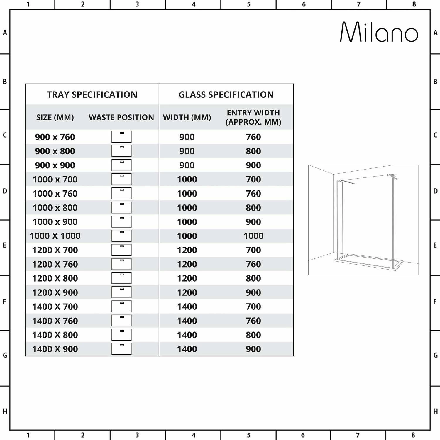 Milano Barq - Open Walk-Through Shower Enclosure With Tray - Choice Of Sizes And Hinged Return Panel Option - Image 6